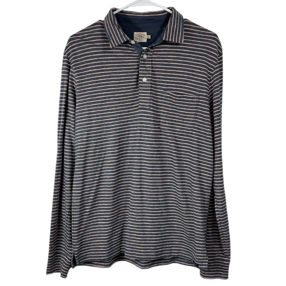 Faherty Size Small Striped Polo Shirt Long Sleeve Soft Cotton
